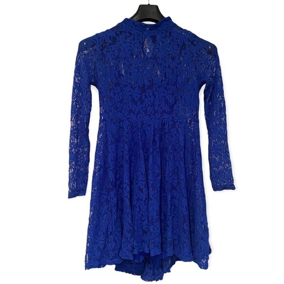 Free People Blue Crochet Long Sleeve Hi Neck Dress Size Small - Picture 1 of 6
